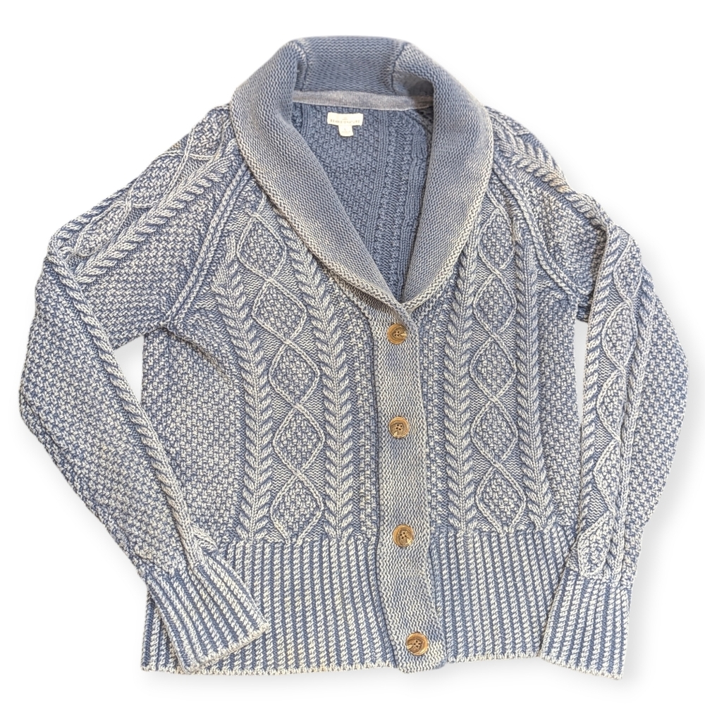 L.L Bean Chunky Cable Knit Fisherman Shawl Cardigan Size Women Large